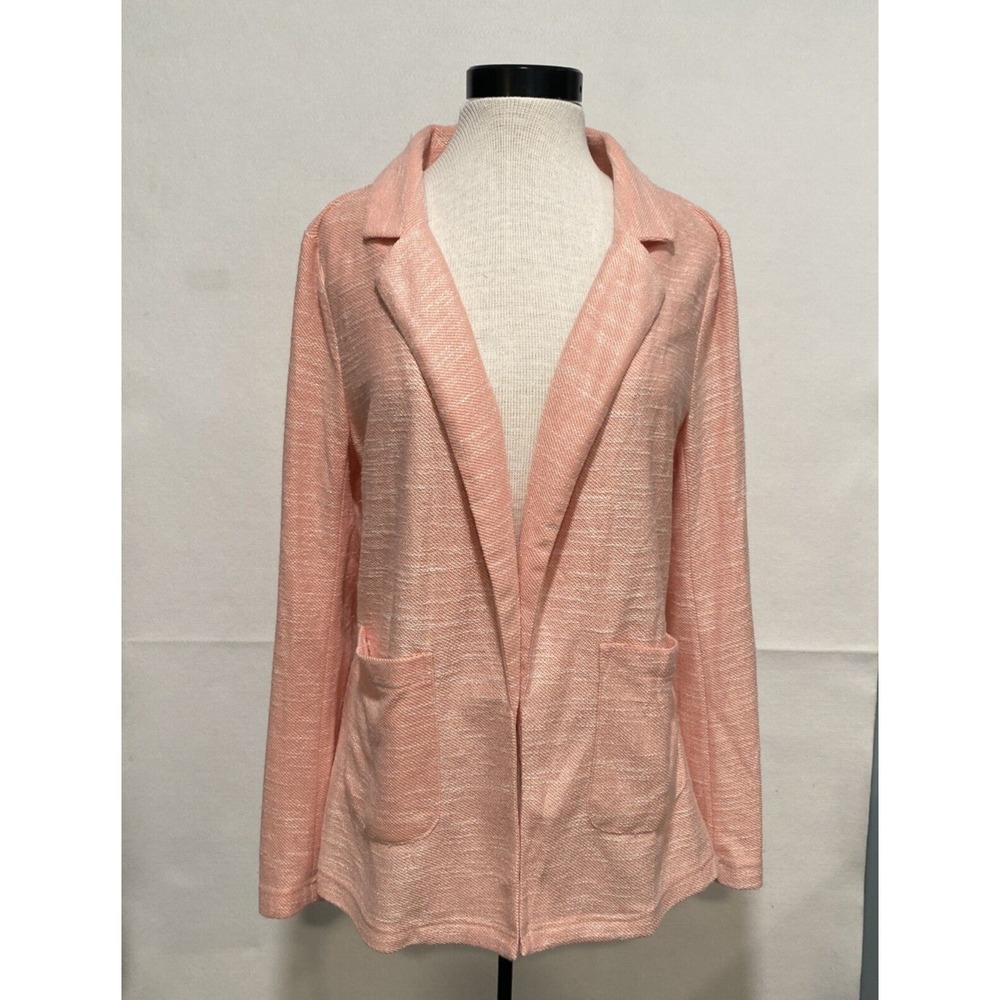 Kori America Peach Pink Knit Open Front Blazer Jacket Medium Boho Minimalist NEW